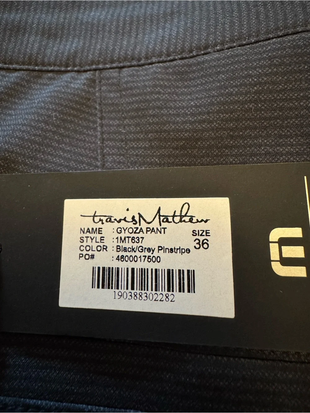 TravisMathew Gyoza Performance Golf Pants 36 Black Grey Pinstripe 1MT637